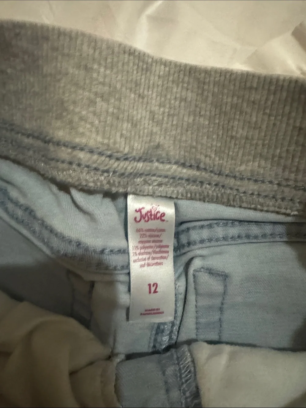 Justice Light Blue Denim Shorts with Gray Waistband